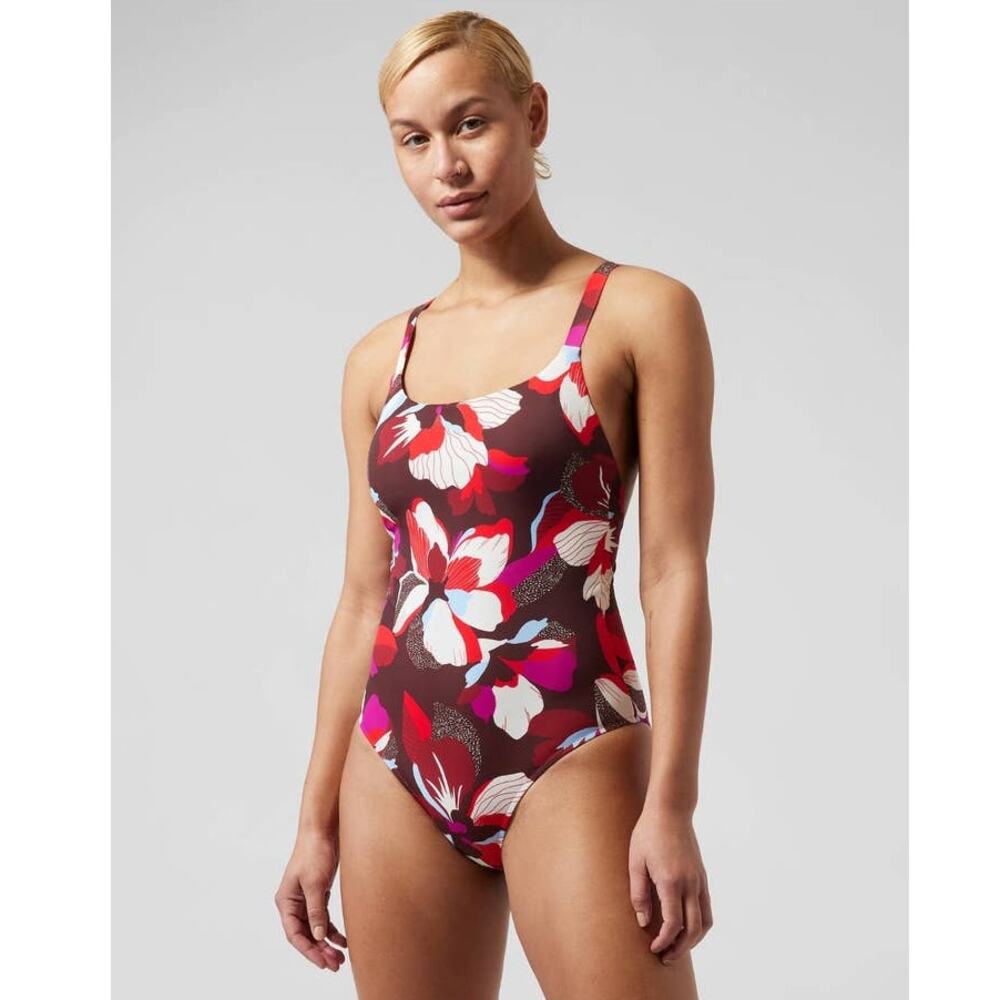 NWT Athleta Hermosa one piece swimsuit - MEDIUM PETITE -bloom decadent chocolate